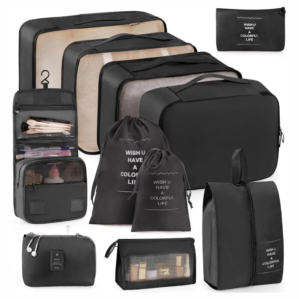 Organizador de Maleta Premium 11 en 1 | Set de Viaje Completo con Bolsas Impermeables y Compactas