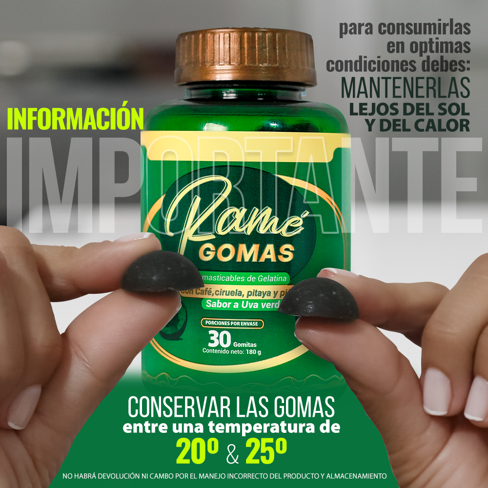 GOMAS RAMÉ: Gomas de Café Verde, Ciruela, Pitaya, Piña – Reducción de Peso Natural, Sin Azúcar – 30 Dosis